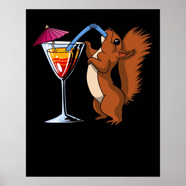 Affiche Cute Squirrel Animal Boire Cocktail Party (Devant)