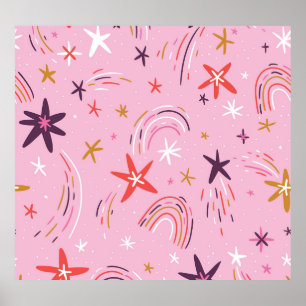 Affiche Cute Stars Rainbows Motif rose