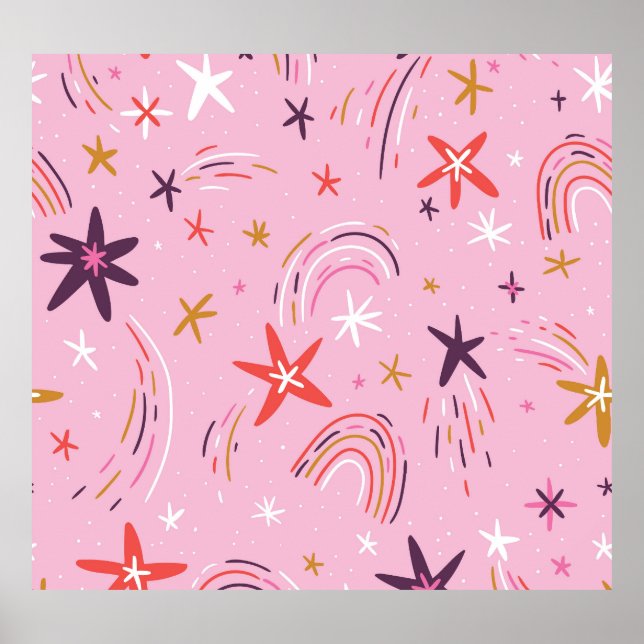 Affiche Cute Stars Rainbows Motif rose (Devant)