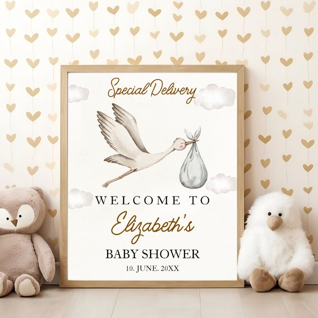 Affiche Cute Stork Baby Shower Neutral (Créateur téléchargé)