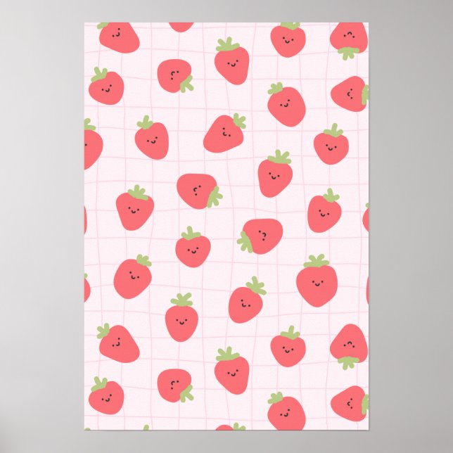 Affiche Cute Strawberry Pattern – Kawaii Strawberry (Devant)