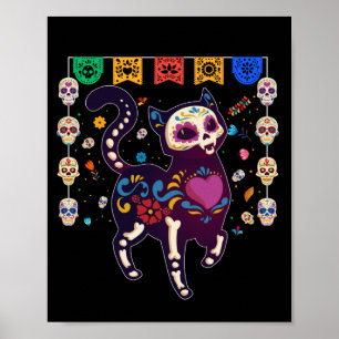 Affiche Cute Sugar Skull Mexican Cat Halloween Day Of The