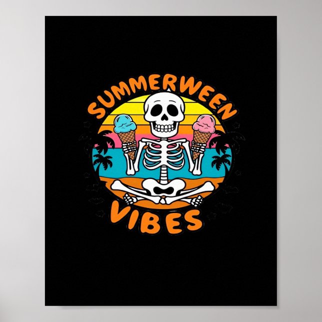 Affiche Cute Summerween Vibes Skeleton IceCream Summer Vac (Devant)