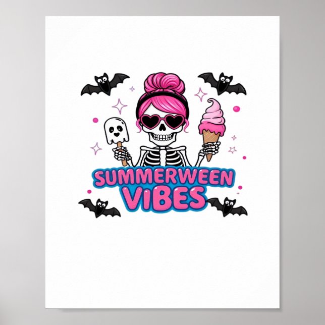 Affiche Cute Summerween Vibes Skeleton IceCream Summer Vac (Devant)