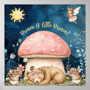 Affiche Cute Sweet Dreams Floral Bear & Mice