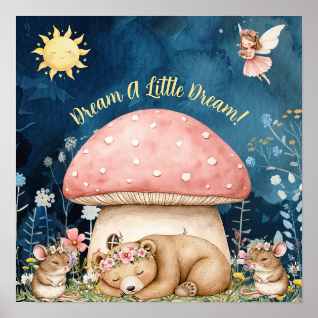 Affiche Cute Sweet Dreams Floral Bear & Mice  (Devant)