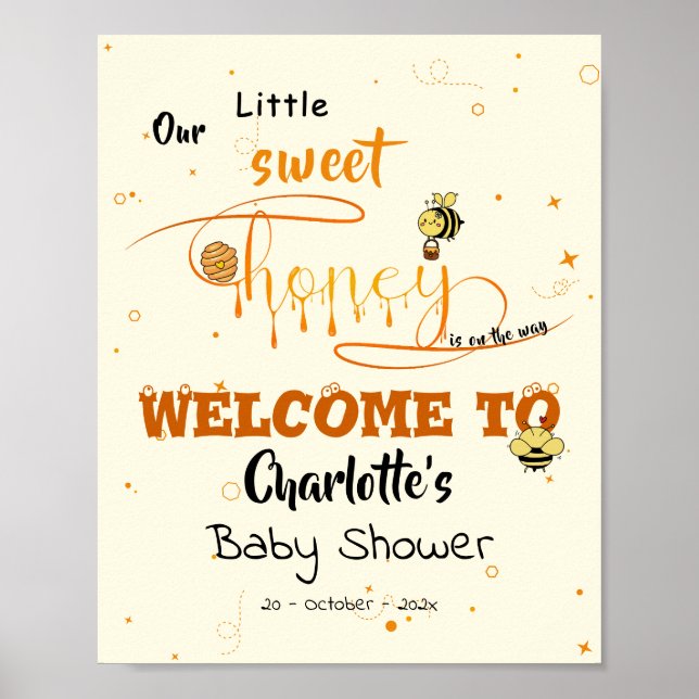 Affiche Cute Sweet Honey & Kawaii Eyeball Text Baby Shower (Devant)