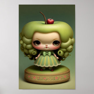Affiche Cute Sweet Kawaii Green Apple Girl