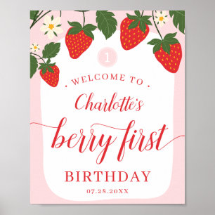 Affiche Cute Sweet Strawberry 1er anniversaire Bienvenue