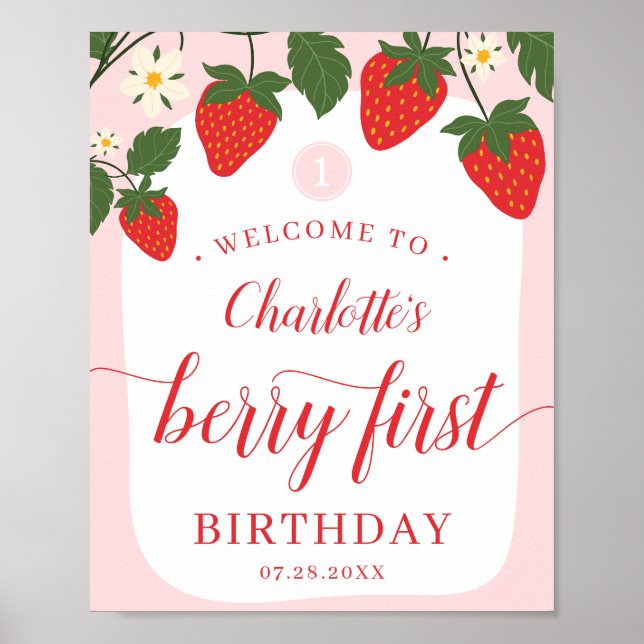 Affiche Cute Sweet Strawberry 1er anniversaire Bienvenue (Devant)