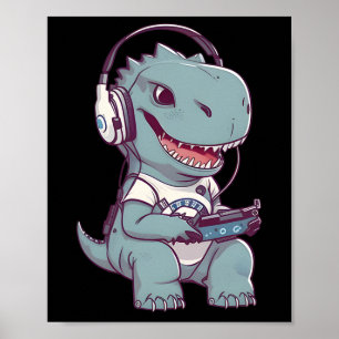 Affiche Cute T. Rex-dinosaur Jouer Jeu Vidéo Jeu Jeu