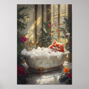 Affiche Cute Tabby Cat Se Détendre Dans Une Luxueuse Salle