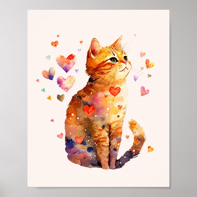 Affiche Cute Tabby Chat avec Coeurs (Devant)