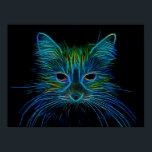 Affiche Cute Tabby Design Chat Noir bleu Vert Pop Art<br><div class="desc">Joli tabby chat néon bleu vert art gros plan design. Affiche murale arrière - plan noire. Décor maison cool,  tendance,  chic,  moderne. Pour les amoureux de les chats. Copyright de l'image Marg Seregelyi Photography.</div>