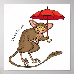 Affiche Cute Tarsier avec dessin animé parapluie