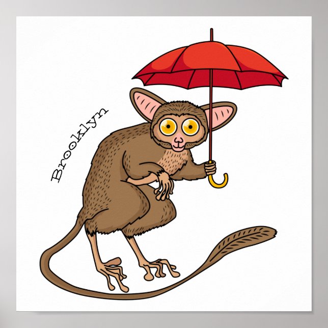 Affiche Cute Tarsier avec dessin animé parapluie (Devant)