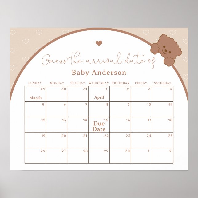 Affiche Cute Teddy Bear Devine le calendrier de la date d' (Devant)