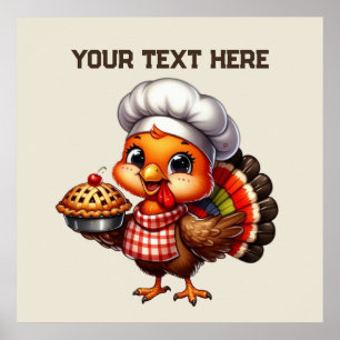Affiche Cute Thanksgiving tourte dinde personnalisable