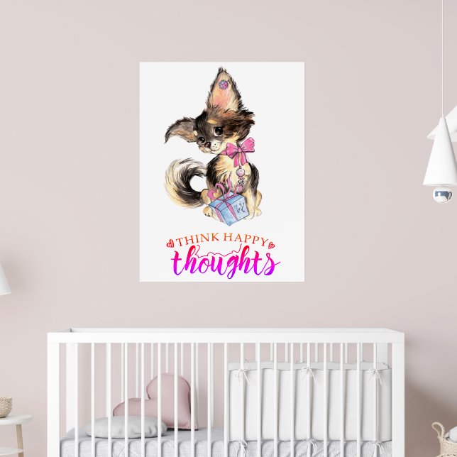 Affiche Cute Think Happy Thoughts Inspirational Kids Room (Pépinière 2)