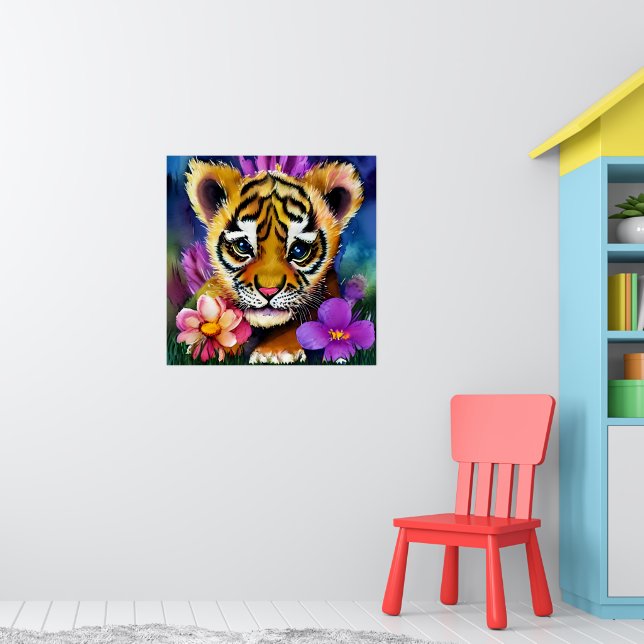 Affiche Cute Tiger Cub Entouré de Fleurs (Pépinière 1)