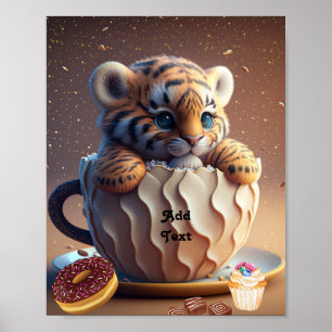 Affiche Cute Tiger Cub in a Mug Personalized Nursery