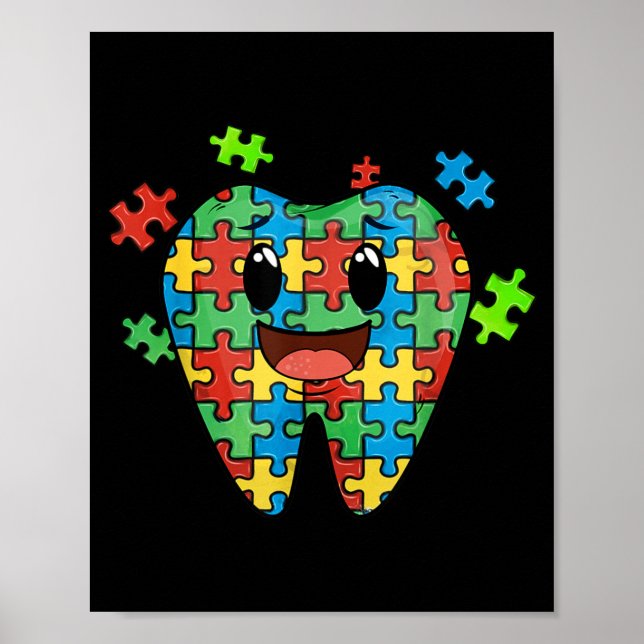 Affiche Cute Tooth Puzzle Dental istant Dentiste Autisme (Devant)