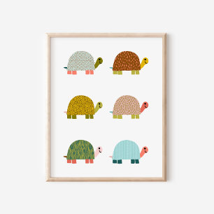 Affiche Cute Tortues Levées À La Main Nourriture Art