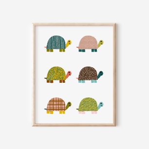 Affiche Cute Tortues Levées À La Main Nourriture Art