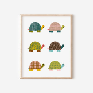 Affiche Cute Tortues Levées À La Main Nourriture Art