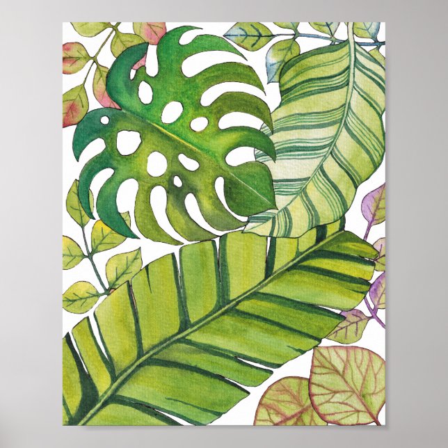 Affiche Cute Tropical Leaves In Watercolor (Devant)