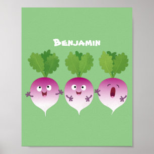 Affiche Cute turnip légumes trio chanter dessin animé