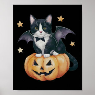Affiche Cute Tuxedo Chat Halloween Citrouille Chat Éffraya