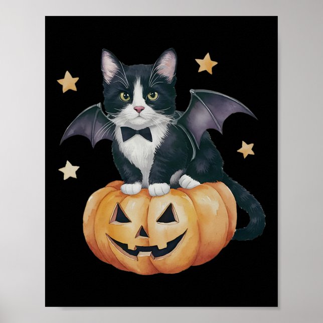 Affiche Cute Tuxedo Chat Halloween Citrouille Chat Éffraya (Devant)
