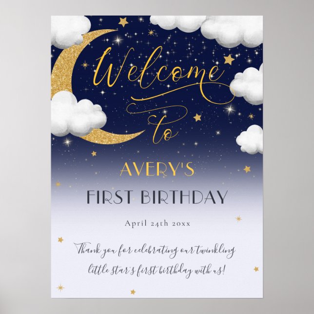 Affiche Cute Twinkle Little Star 1er anniversaire Bienvenu (Devant)