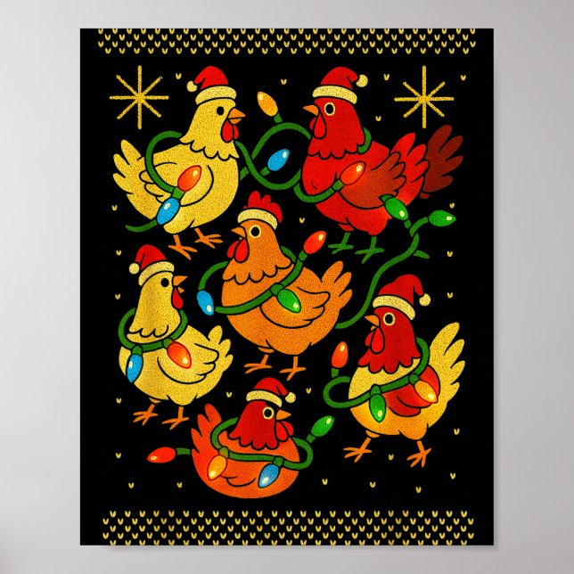 Affiche Cute Ugly Christmas Chickens Hen Shirt Funny Xmas  (Devant)