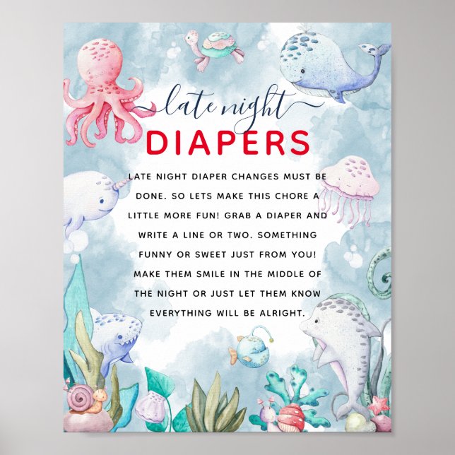 Affiche Cute Under the Sea Baby shower "Late Night Diaper" (Devant)