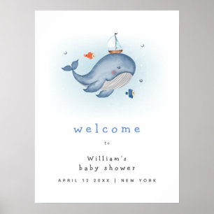 Affiche Cute Under The See Whale Boat Baby shower Welcome