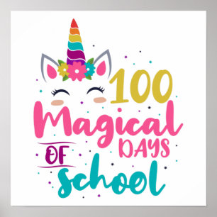 Affiche Cute Unicorn 100 Jours Magiques De L'École