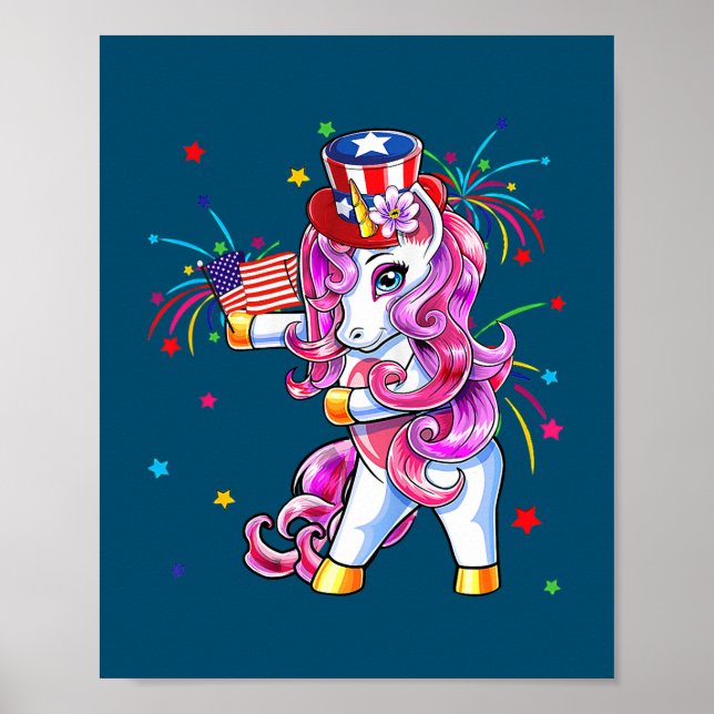 Affiche Cute Unicorn 4 juillet Filles Enfants Femmes (Devant)