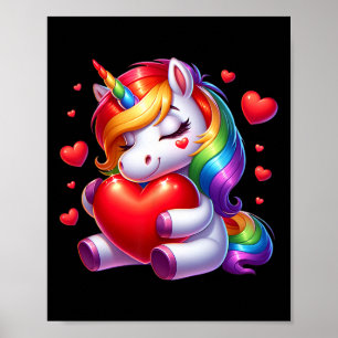 Affiche Cute Unicorn Avec Coeur Valentines Day Pour Les Fi