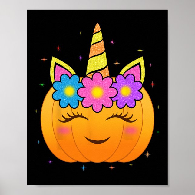 Affiche Cute Unicorn Citrouille Girls Enfants Fun Hallowee (Devant)