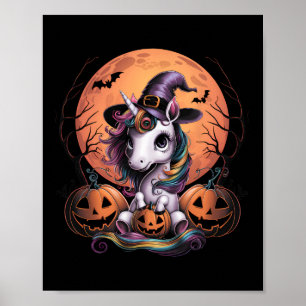 Affiche Cute Unicorn Citrouille Girls Kids Funny Halloween
