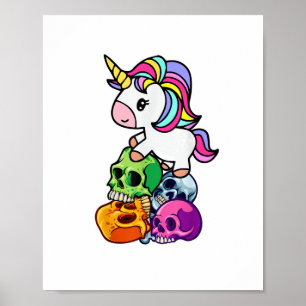 Affiche Cute Unicorn & Crânes Morts. Drôle Goth Emo Hallow