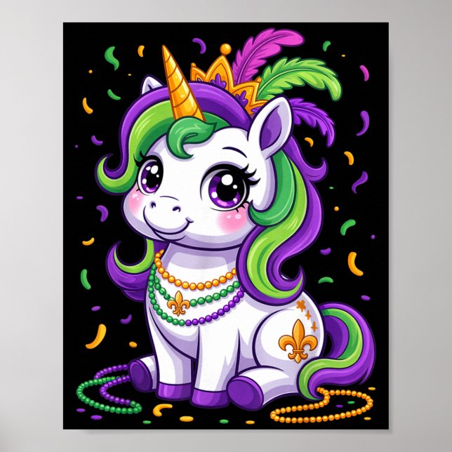 Affiche Cute Unicorn Mardi Gras Carnival Fat Tuesday Girls (Devant)