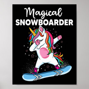 Affiche Cute Unicorn Snowboard Ski Dabbing Unicorn S