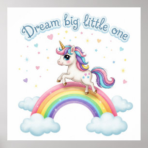Affiche Cute Unicorn sur arc-en-ciel, Nursery Printable