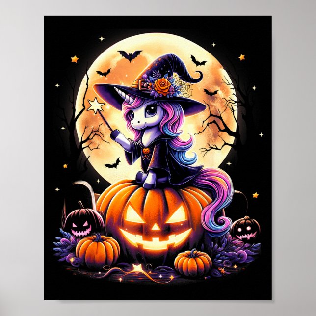 Affiche Cute Unicorn Witch Pumpkin Halloween Shirts Girls  (Devant)