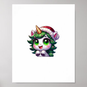 Affiche Cute Unicorne de Noël dans le costume d'arbre Cart