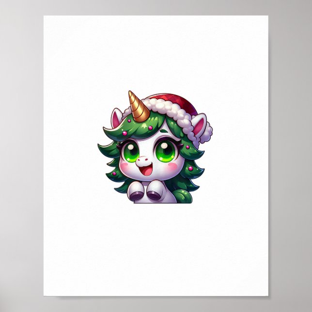 Affiche Cute Unicorne de Noël dans le costume d'arbre Cart (Devant)