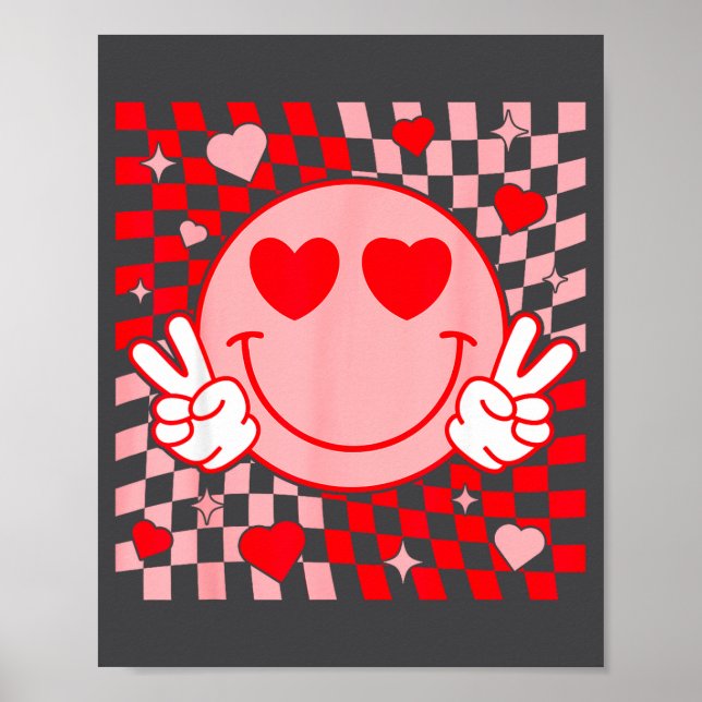 Affiche Cute Valentine Smile Face Smiling Checkered Patter (Devant)